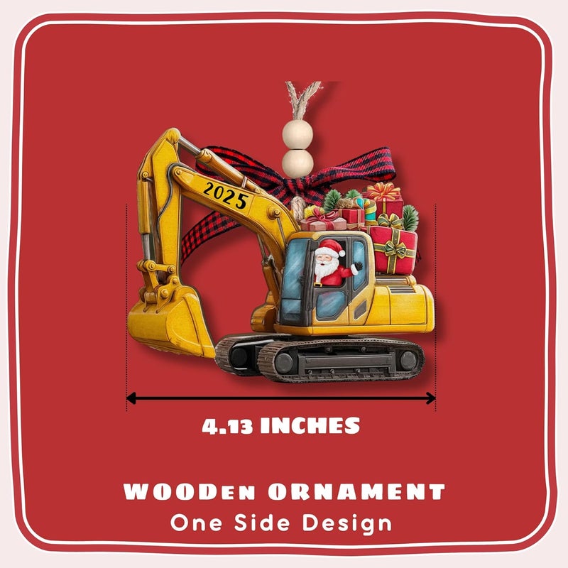 TEEBIM Excavator Christmas Ornament - Christmas Ornaments for Kids, Kids Ornaments for Christmas Tree - Excavator Gifts for Children, Boys - Cute Construction Gifts for Lovers - Wood Ornament 2025 - Image 2